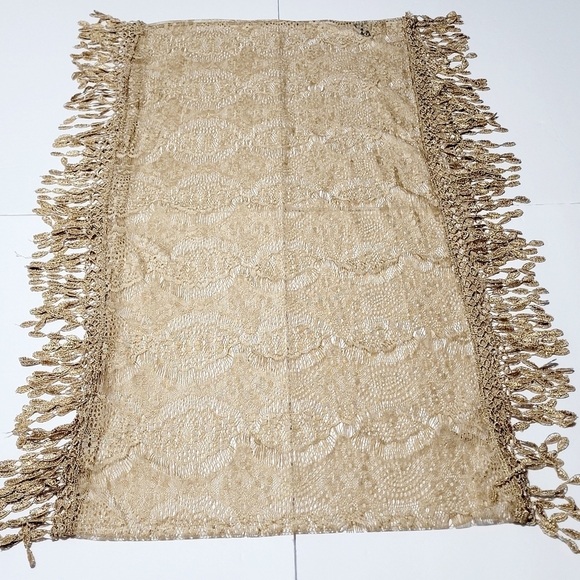 Infinity Lace Fringed Champagne Colored Scarf - Picture 6 of 11